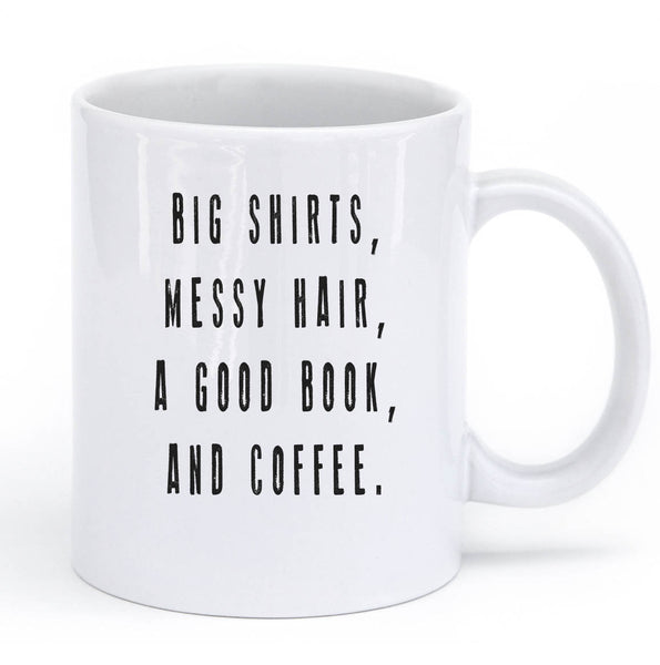 "BIG SHIRTS, MESSY HAIR, A GOOD BOOK, AND COFFEE MUG vintage"