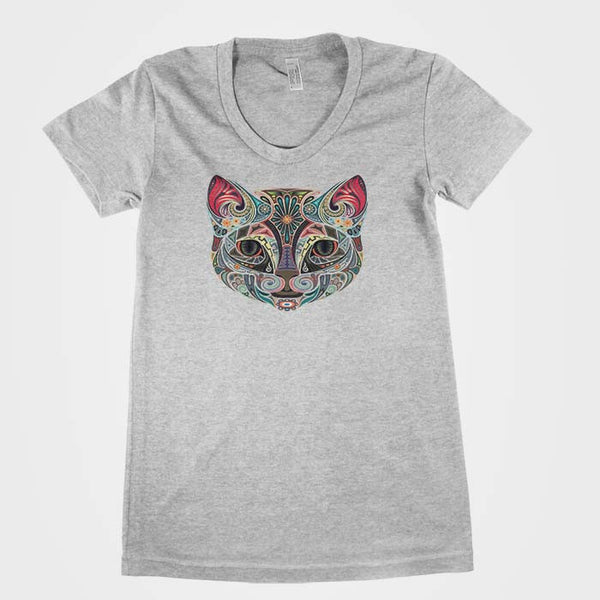 Psychedelic Cat Face Women`s Tee