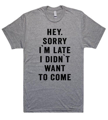 hey. sorry i`m late i didn`t want  to come t shirt