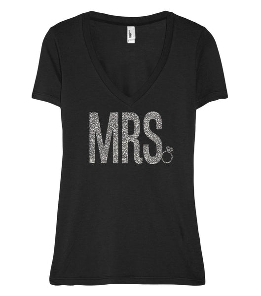 MRS. GLITTER Bride Wedding V-Neck T-Shirt
