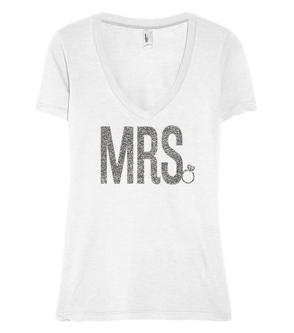 MRS. GLITTER Bride Wedding V-Neck T-Shirt